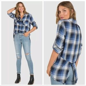 Anthropologie Cloth&Stone Plaid Frayed Hem Button Down Shirt